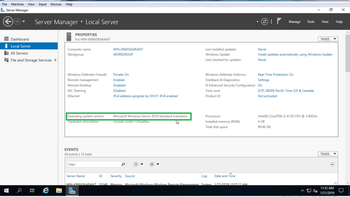 How to Install Windows Server 2019 in Virtual Box
