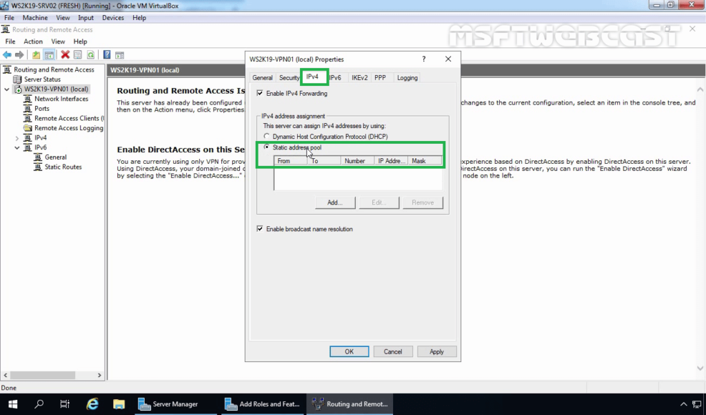 10. On IPv4 Tab, Select Static IP Address Pool