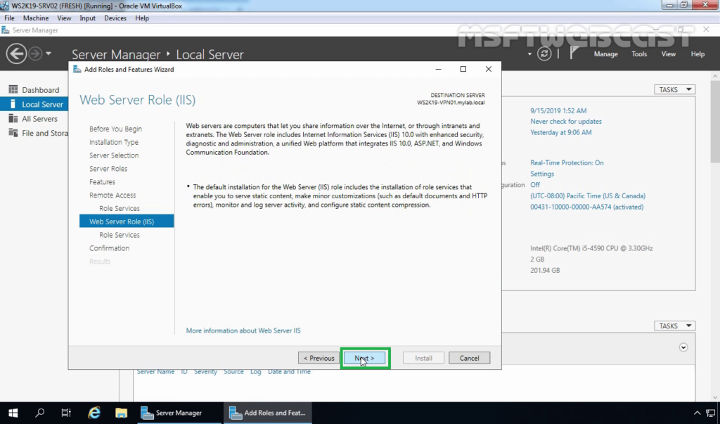 12. Click Next on IIS Overview Page