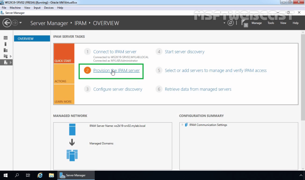 13. Click on Provision the IPAM server link