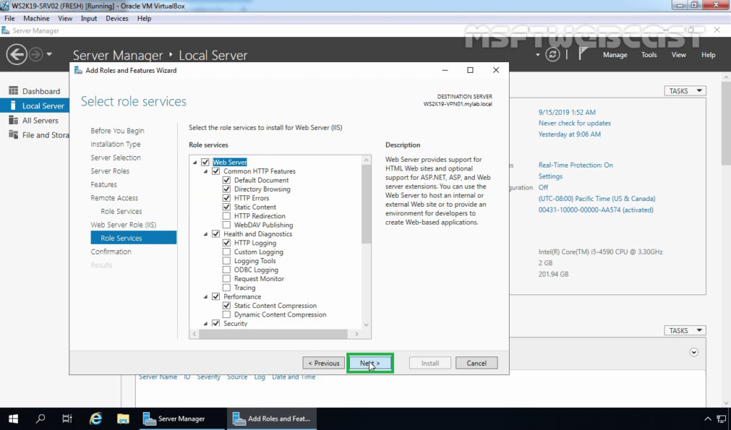 13. Select Required IIS Role Services