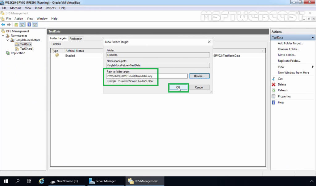 16 Click Ok to add another folder target path