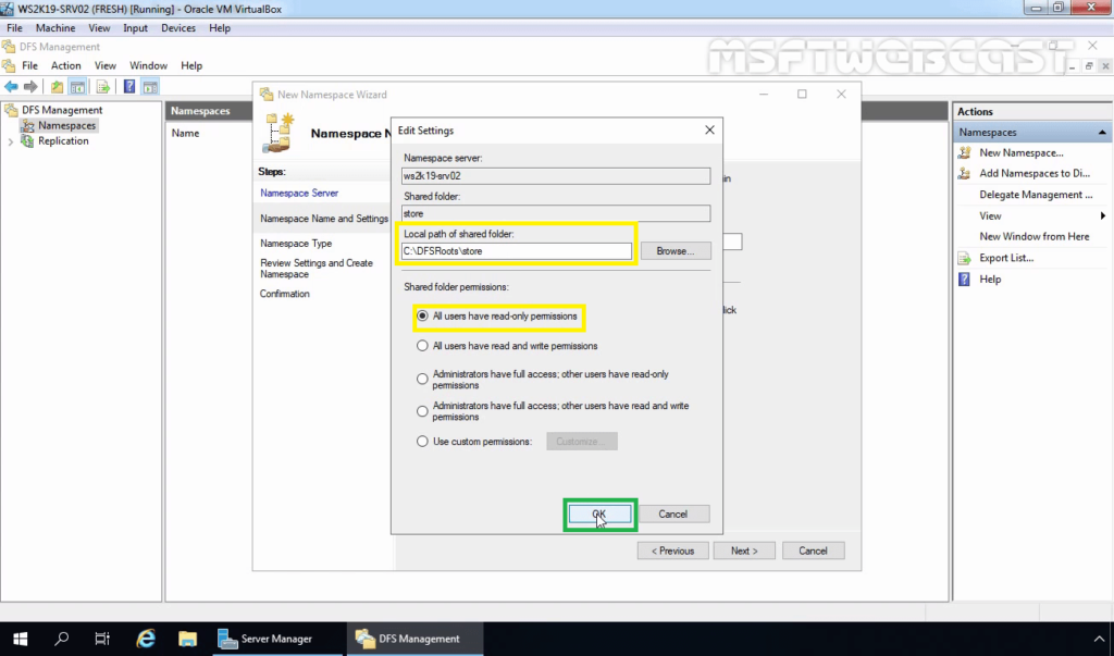 16 Edit DFS Namespace settings