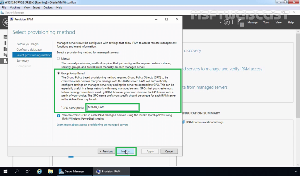 16. Select Group Policy Based Provisioning