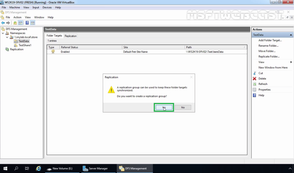 17 Click Yes to create a replication group