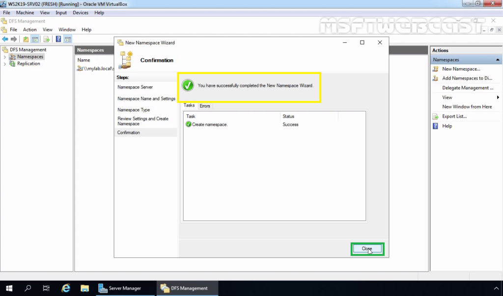 19 Confirm DFS Namespace is created successfully
