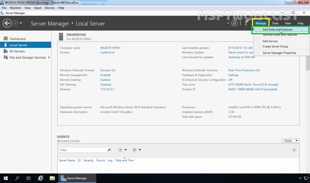 2. Click on Add Roles and Features