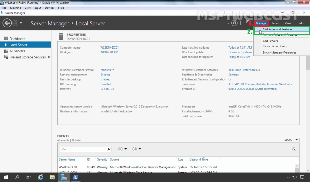 2. Click on Add Roles and Features