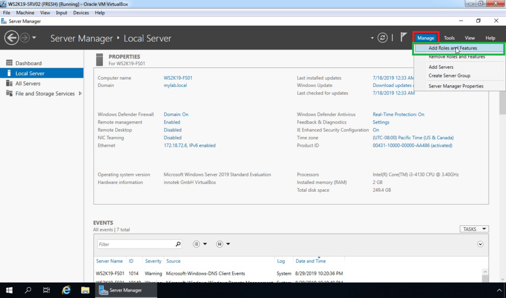 2. Click on Manage