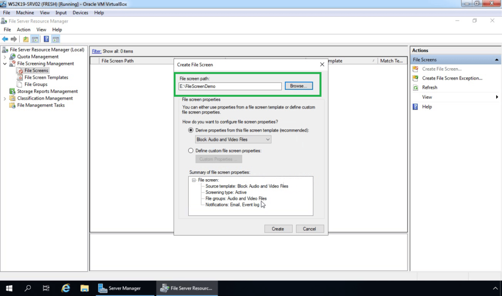 20. Select the Shared Folder Path to apply File Screening