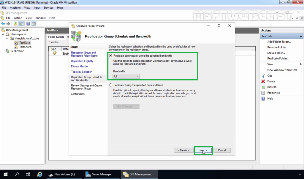 22 Setup DFS replication Schedule and Bandwidth