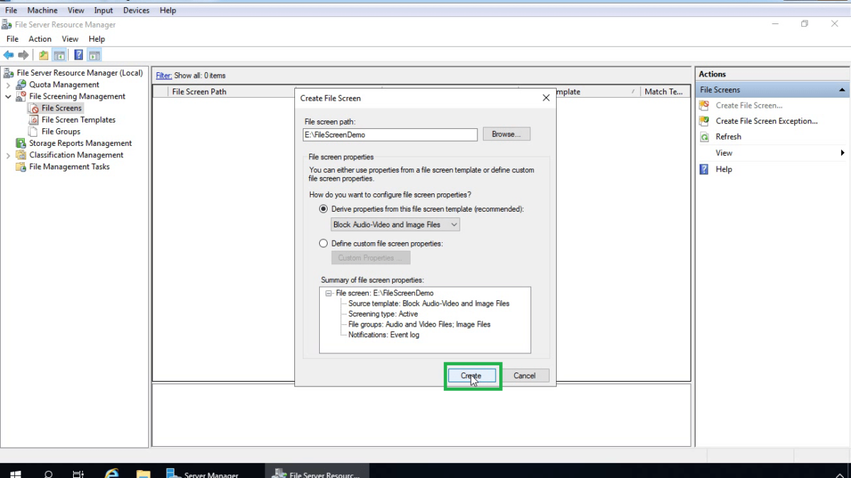 Configure File Screening using FSRM in Windows Server 2019