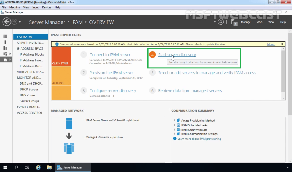 22. Click on Start Server Discovery Link