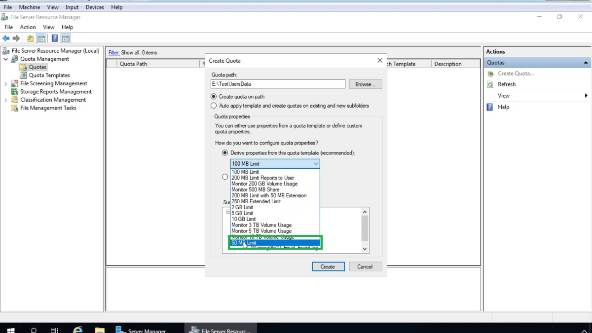 Configure Disk Quota with File Server Resource Manager (FSRM)