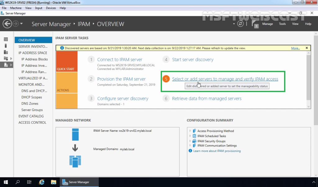 23. Click on Add Servers to Manager and Verify IPAM Access