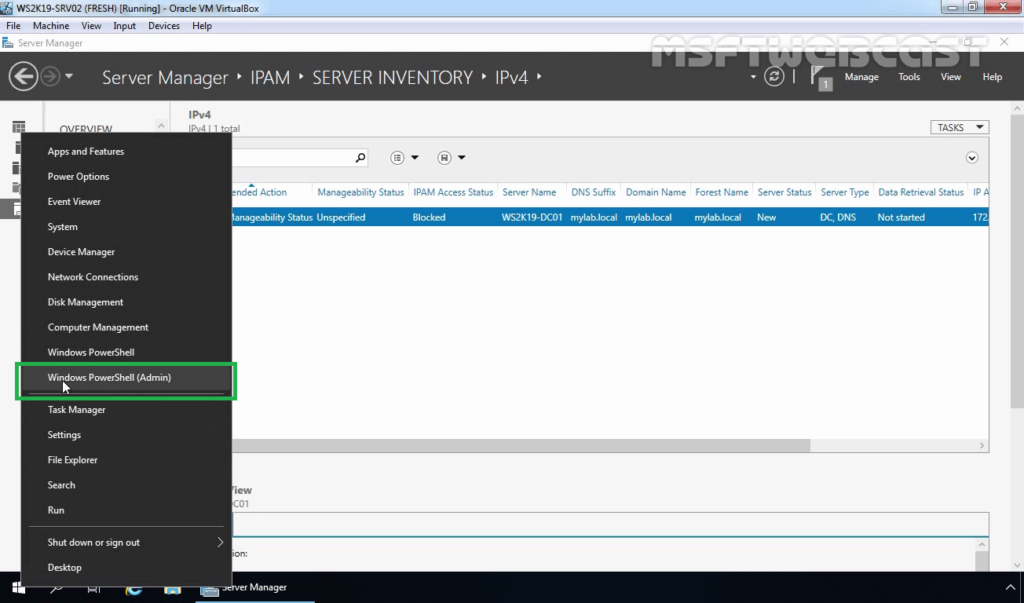 25. On IPAM Server, Open Windows PowerShell Admin