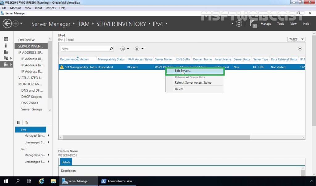 29. Right Click on Server and Select Edit Server option