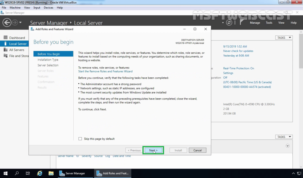 3. Click Next on Before You Begin Page