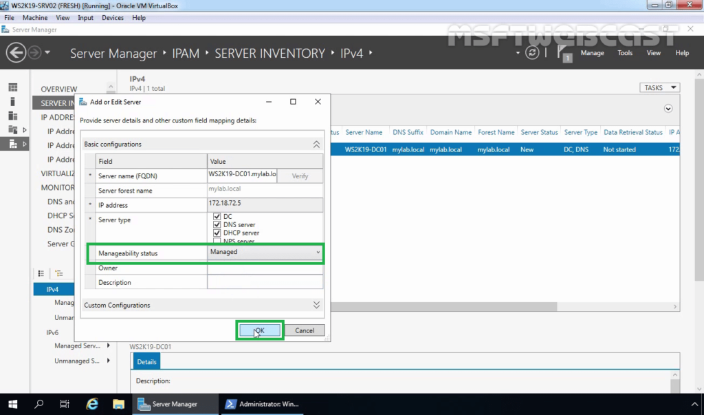 30. Choose Manageability Status to Manage