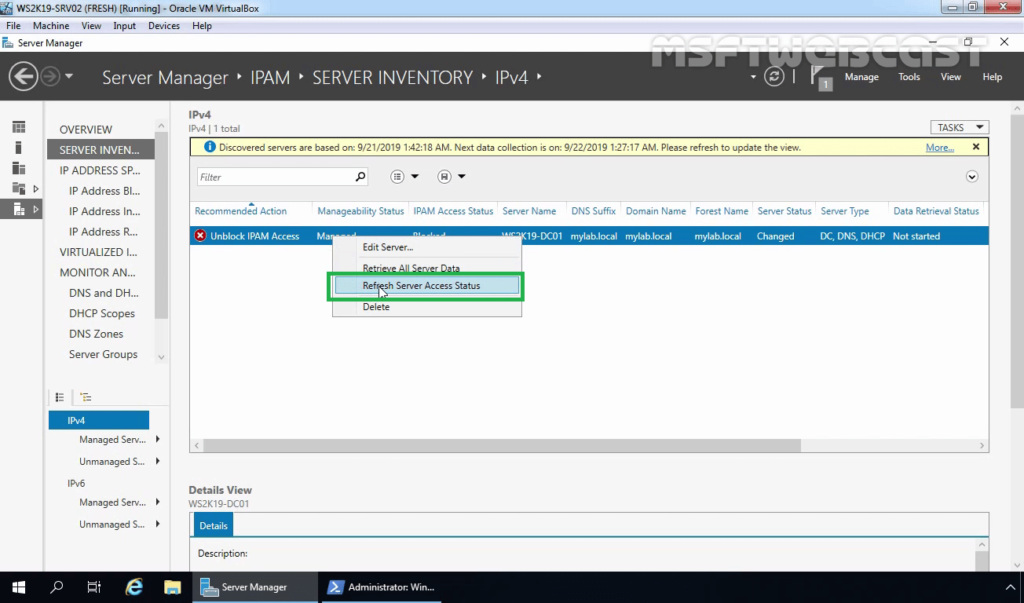 31. Click on Refresh Server Access Status