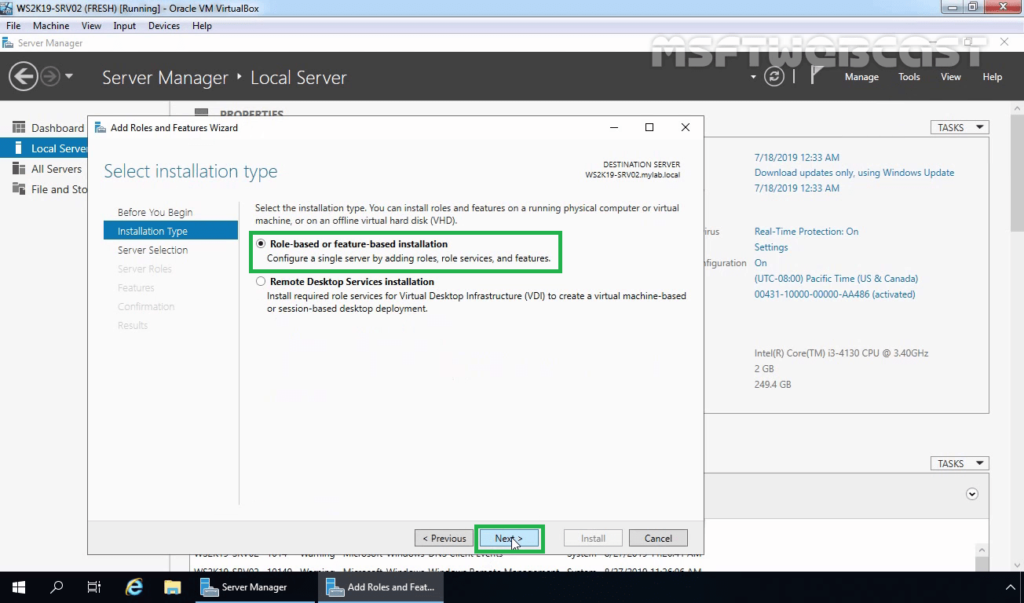 4 Choose Role-based or Feature-based Installation