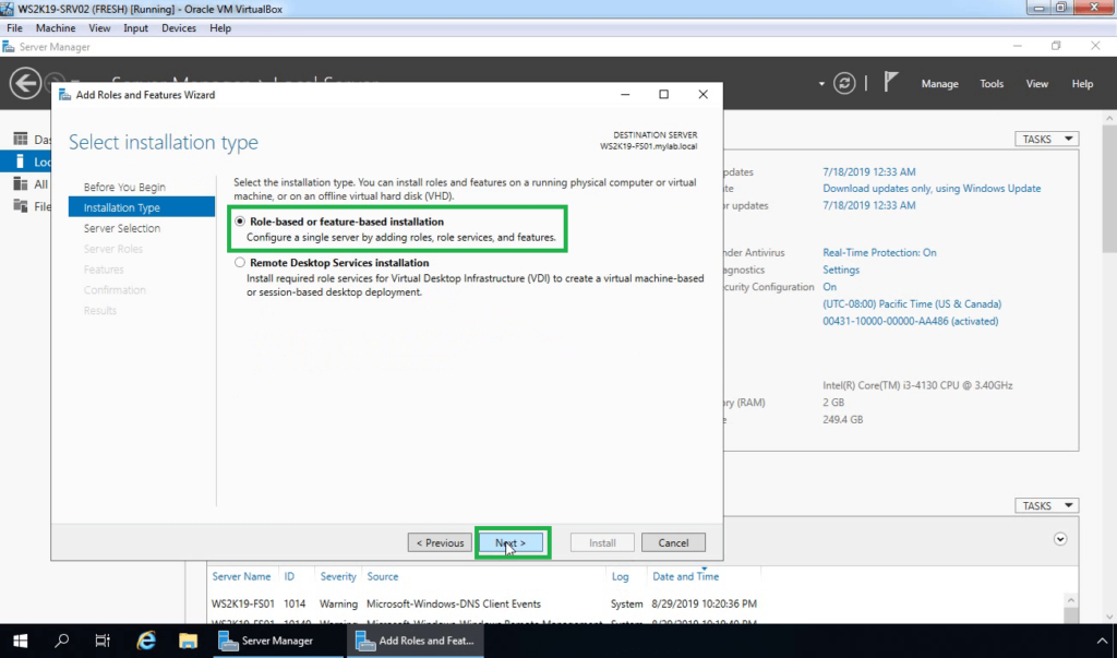 4. Choose Role-based Installation