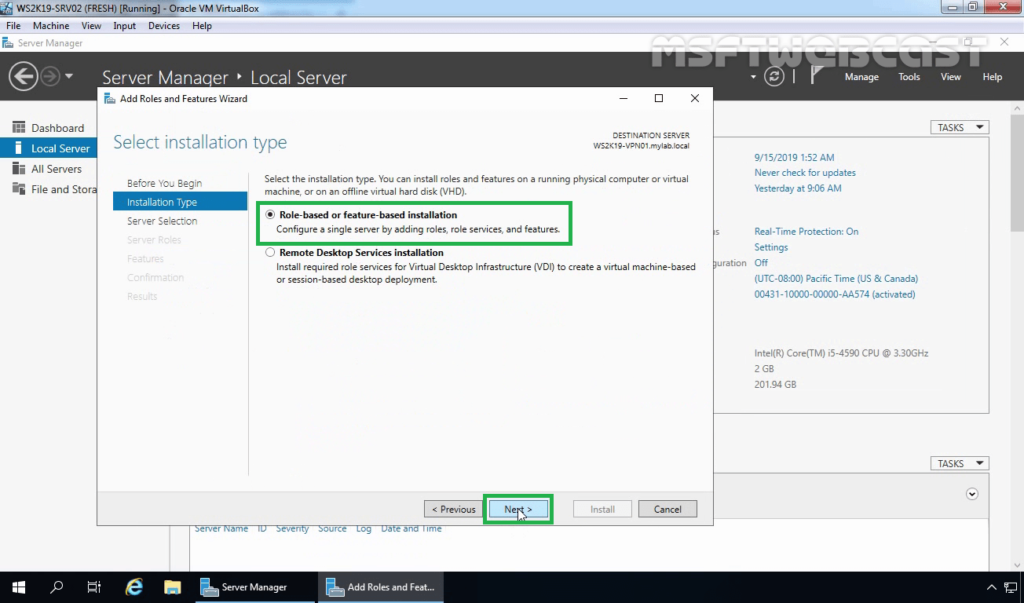 4. Choose Role-based or Feature-based Installation