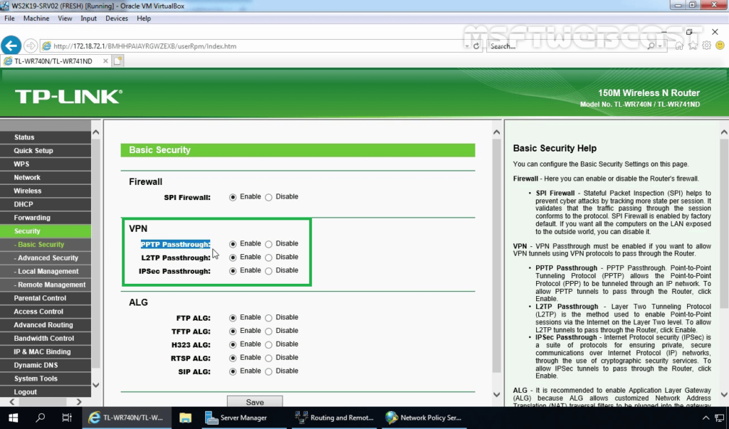 4. Enable PPTP Pass-Through