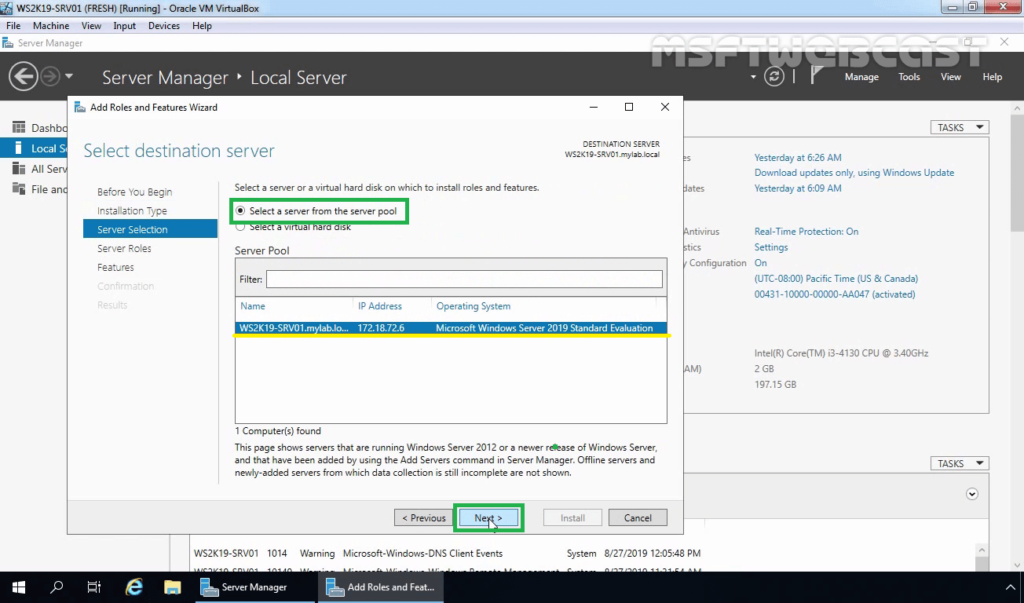 5 Select local server to install DFS replication role