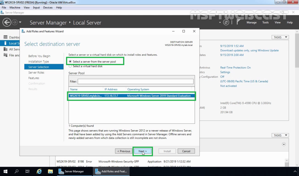 5. Select the server to install IPAM feature