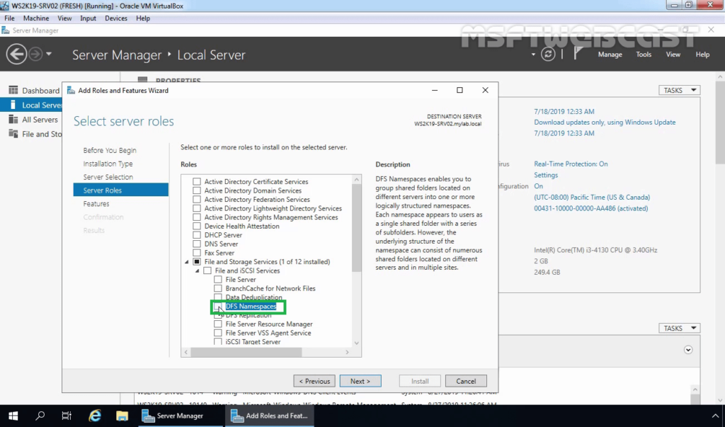 6 Choose DFS Namespace Server Role