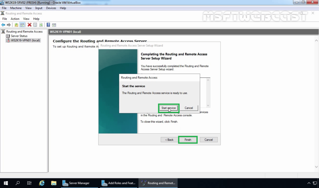 7. Click on Start Service to Start RRAS Service