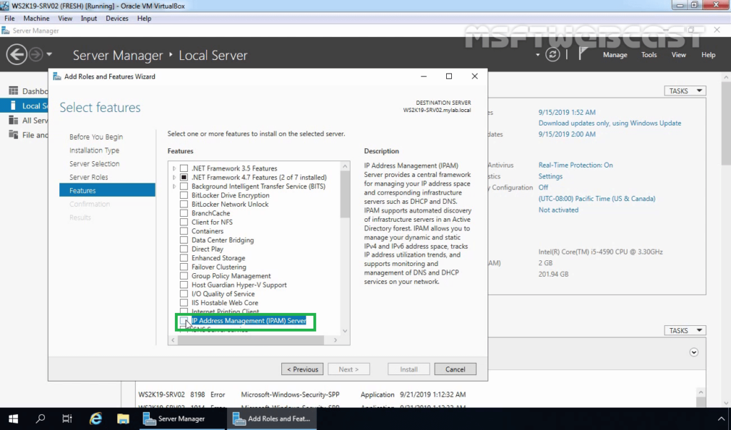 7. Select IP Address Management Server feature