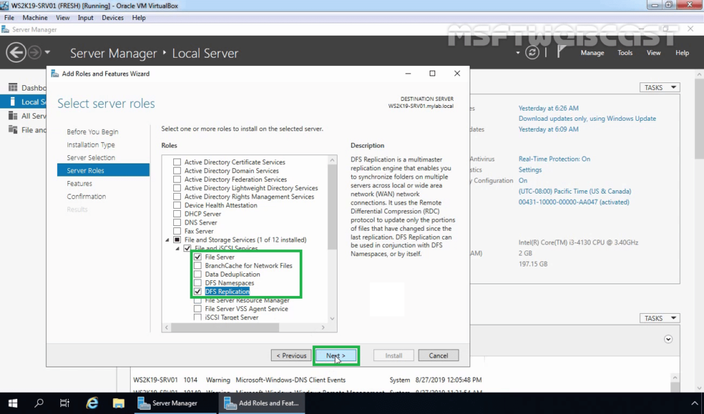 8 Click Next after selecting DFS replication role