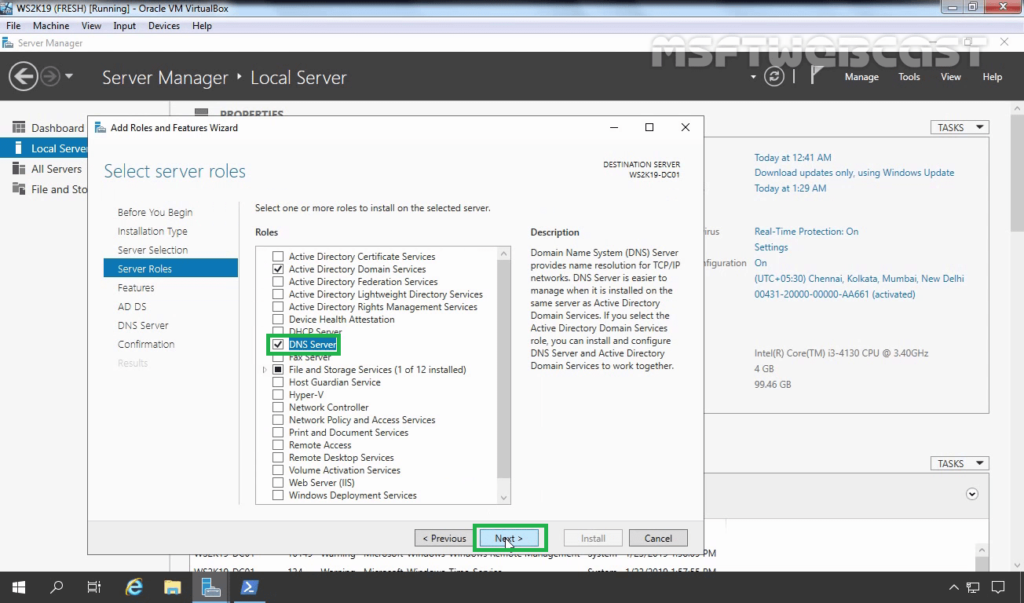8. Make sure you have selected DNS Server as well