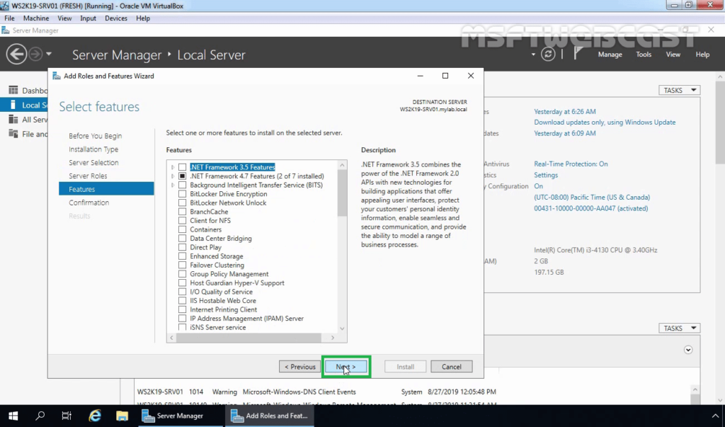 9 On Select Feature page click next