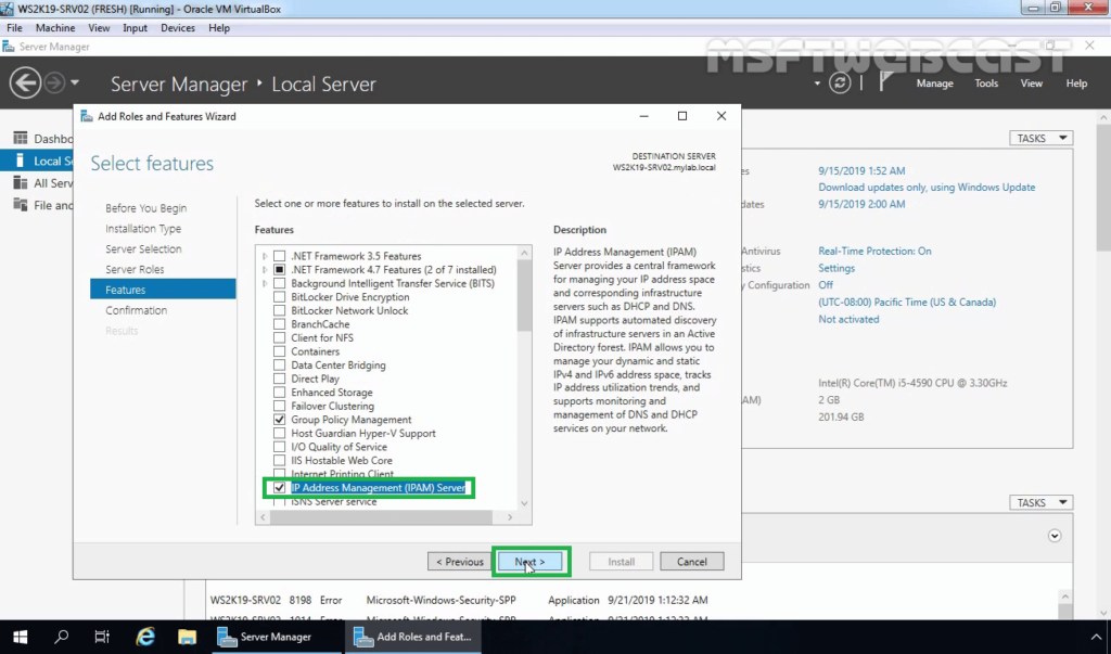 9. Make sure that IPAM feature is selected