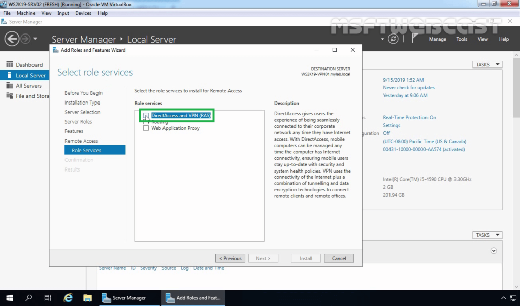 9. Select DirectAccess and VPN Role Service