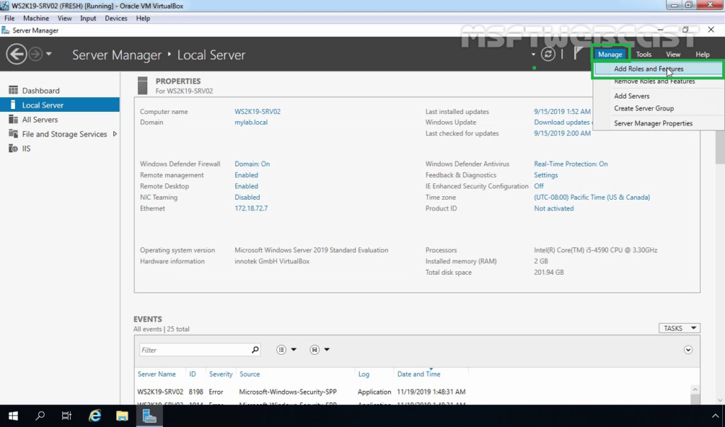 1. Start Add Roles and Feature Installation Wizard