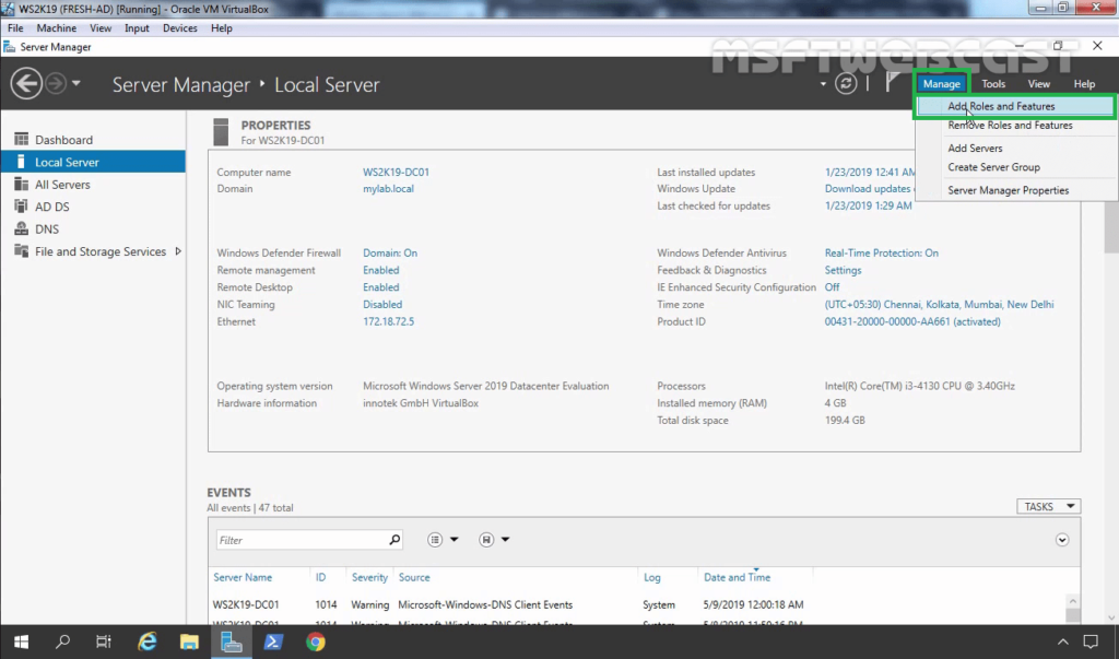 1. Start Add Roles and feature installation wizard