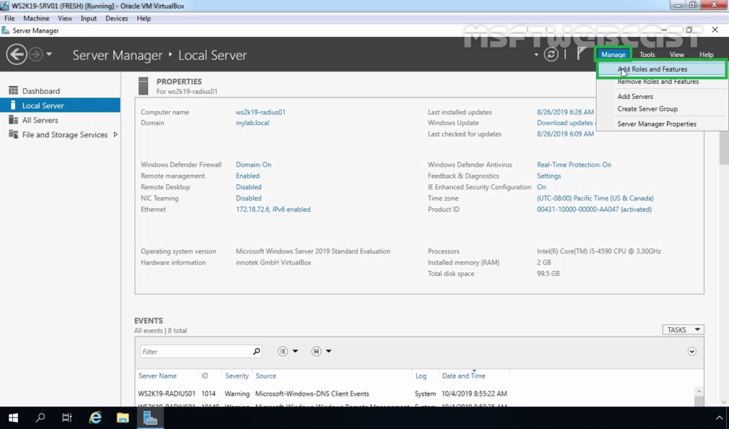 1. Start Add Roles or Features Wizard