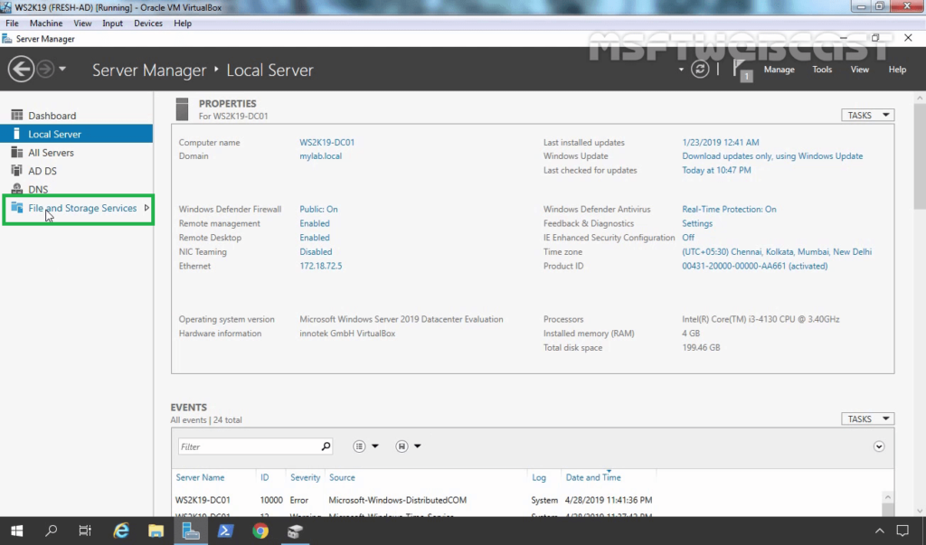10. Click on File and Storage Services