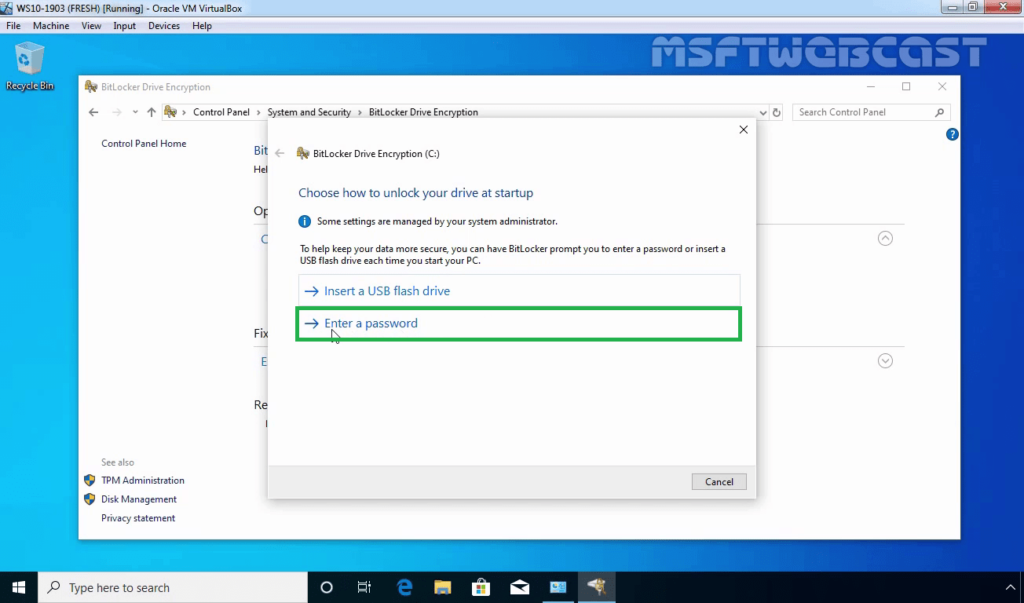 10. Select Enter a Password to Unlock