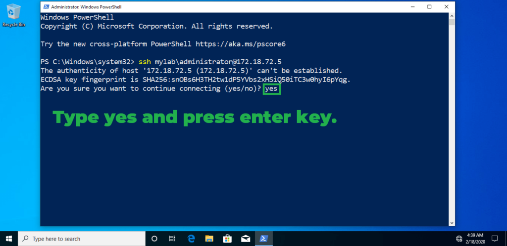10. type yes and press enter key