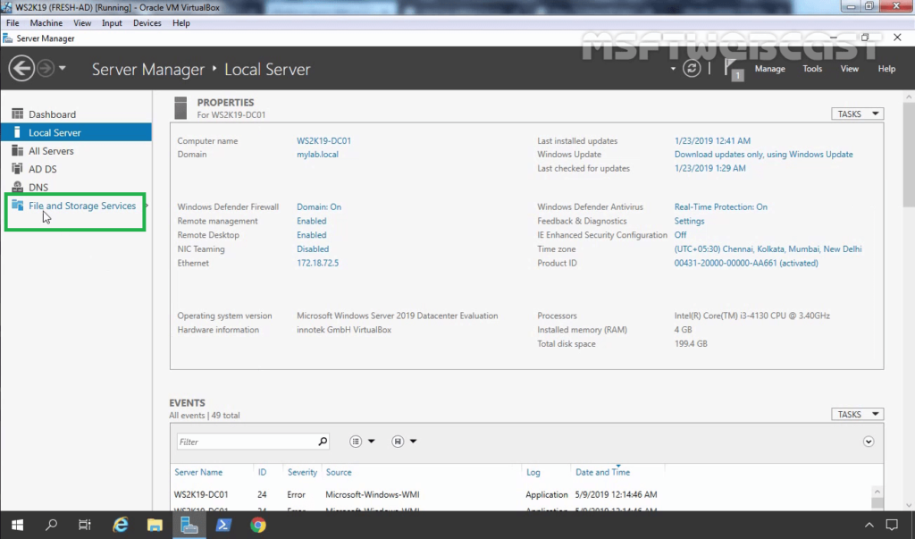 11. Click on File and Storage Service