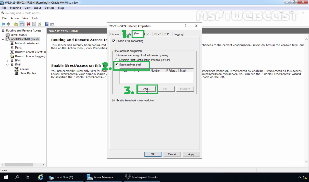 11. Select Static Address Pool on IPv4 Tab