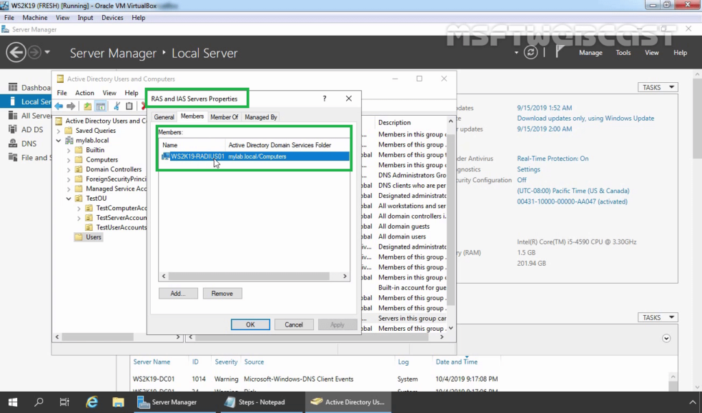 11. verify server is member of the ras group