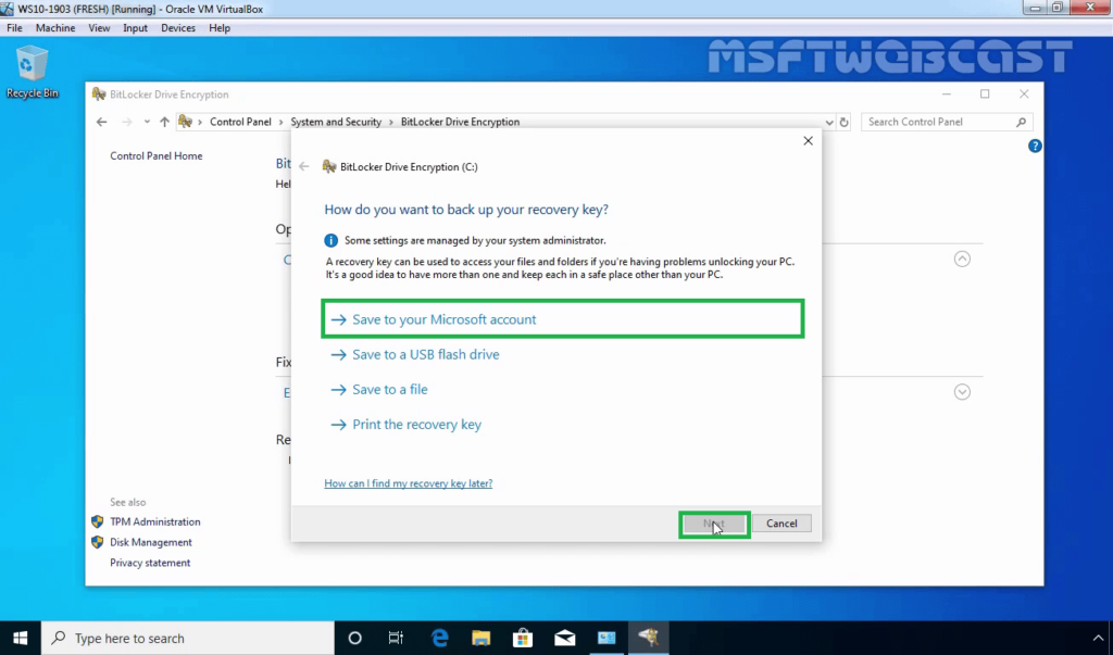 12. Save BitLocker Recovery Key