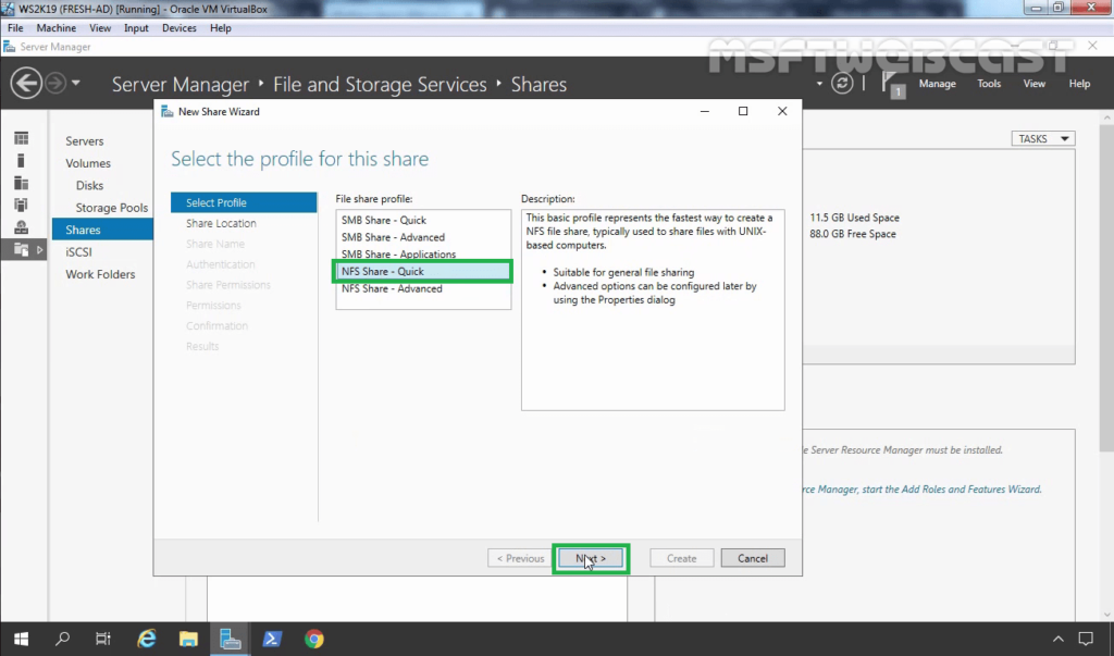 13. Select NFS Share Quick Profile