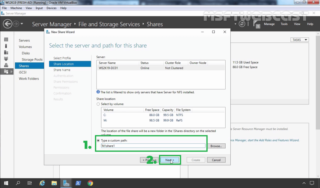 14. Browse the local folder path to share as NFS share